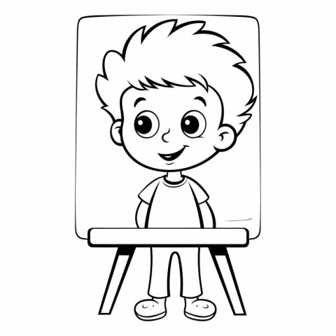 cute little boy drawing in black and white vector illustration g