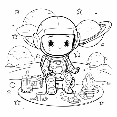 Coloring Page Outline Of Cartoon Astronaut.