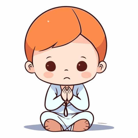 Cute Little Boy Praying with Eyes Closed Cartoon Vector Illustra