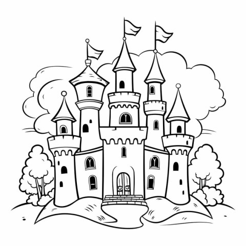 Coloring book for children: castle in the park