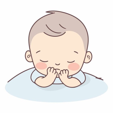 Illustration of a Cute Little Baby Boy Lying on the Bed