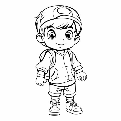 Cute little boy in sportswear for coloring book