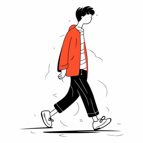 Vector illustration of a young man walking. sketch for your desi