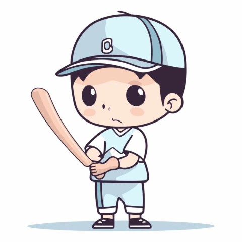 Cute boy with baseball bat and cap. Cartoon vector illustration.