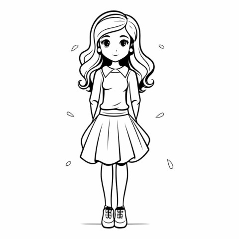 Cute little girl with long hair in sketch style.