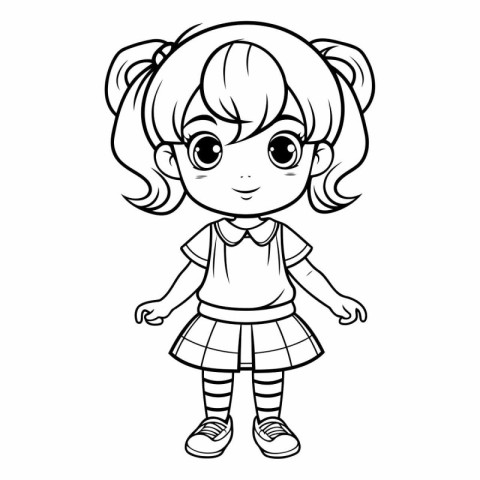 Coloring Page Outline Of Cartoon Little Girl.