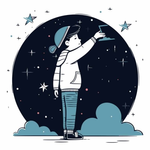 Vector illustration of a boy in outer space. Flat style design.