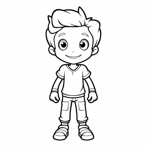 Cute little boy cartoon vector illustration. Coloring book for k