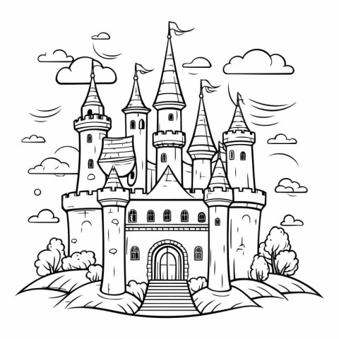 Cartoon castle for coloring book. Fairytale castle.