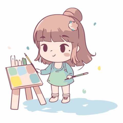 Cute little girl painting on the easel.