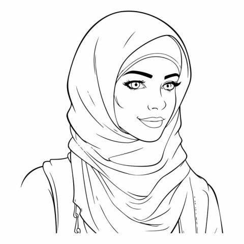 Beautiful muslim woman with hijab. Hand drawn vector illustratio