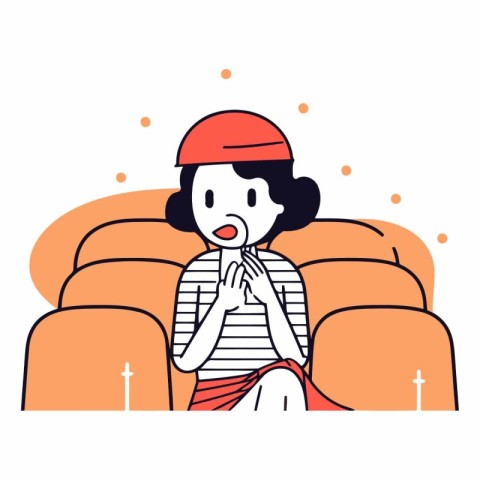 Vector illustration of a woman sitting in the cinema. Flat style