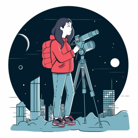 Vector illustration of a girl with a camera on the background of