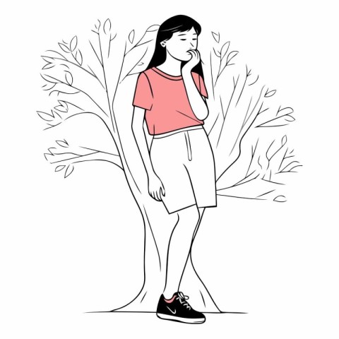 Illustration of a young woman in casual clothes standing near a