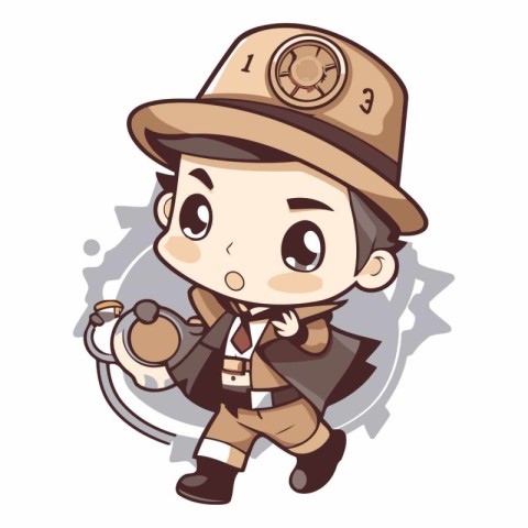 Cute boy in scout costume and hat. Vector cartoon illustration.