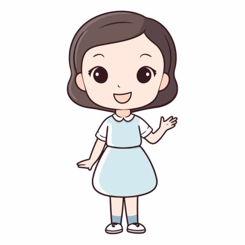 Illustration of a Cute Little Girl Wearing a Short Dress