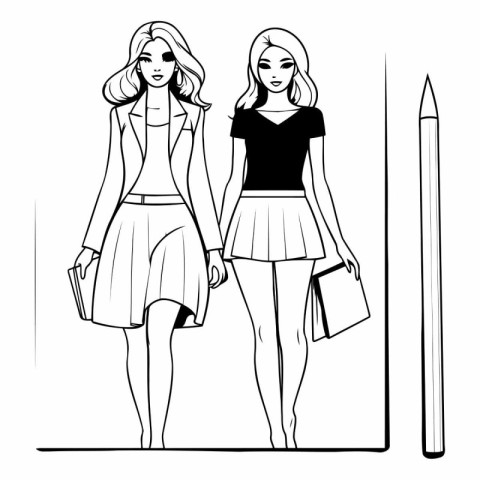 Beautiful fashion women with pencils and notebook cartoon vector