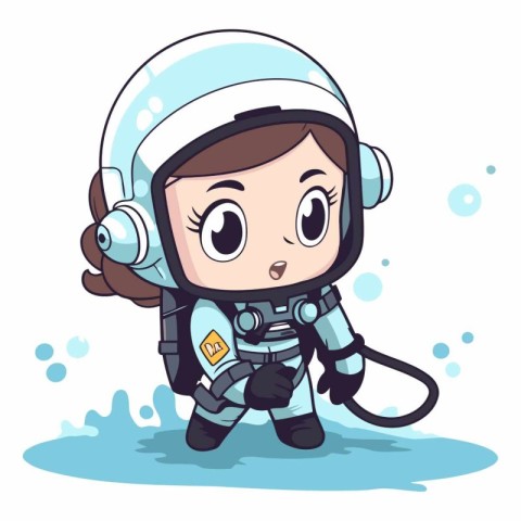 Cute little girl cosmonaut wearing space suit