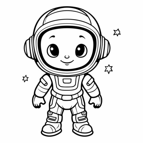 Cute astronaut boy in space suit for coloring book.