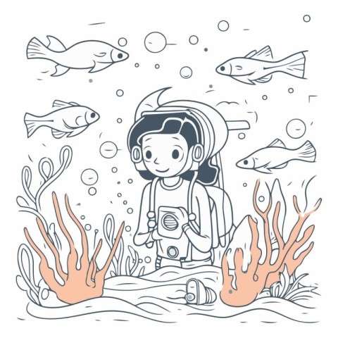 Cute little girl in scuba diving suit.