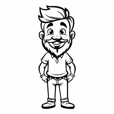 Hipster Man - Black and White Cartoon Mascot Character