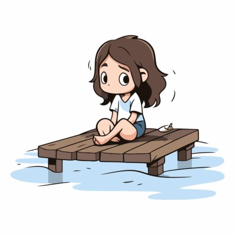 Girl sitting on a pontoon in the water.