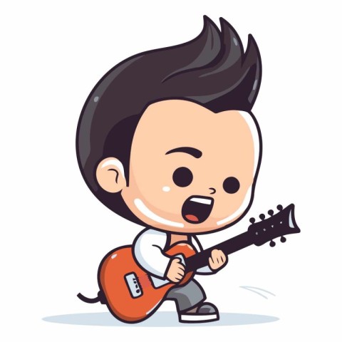 Boy Playing Guitar - Cute Cartoon Vector IllustrationÃ¯Â»Â