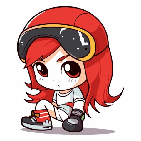 Illustration of a Cute Little Red Haired Girl Wearing a Helmet