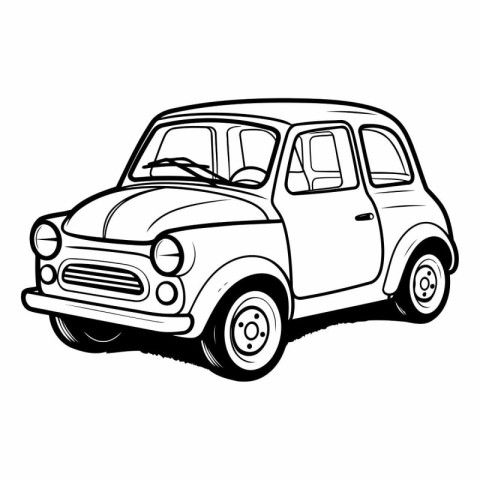 Retro car isolated on white background in sketch style.