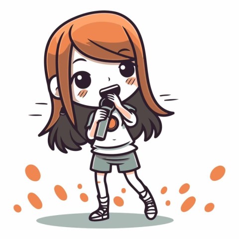 Illustration of a Cute Teenage Girl Using a Spray Gun