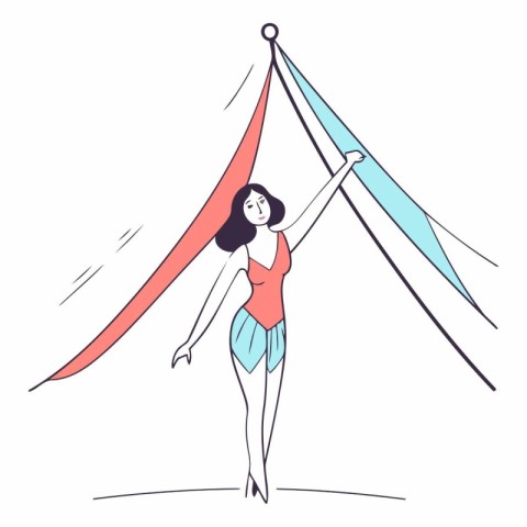 Vector illustration of a girl in a swimsuit with a ribbon.