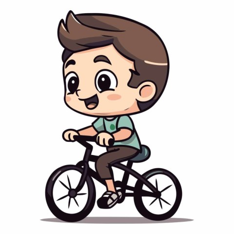 Cute Boy Riding Bicycle - Cartoon Mascot Character Illustration