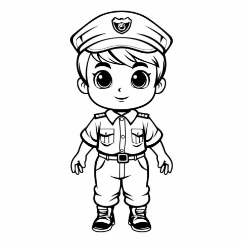 Cute Little Boy in Police Uniform Cartoon Character Vector Illus