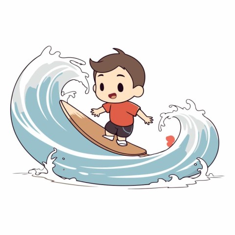 Surfing boy in the sea of a cartoon character.