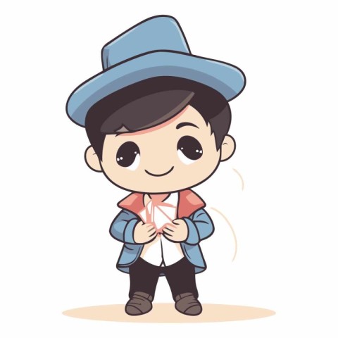 Cute cartoon boy with bow tie and hat.