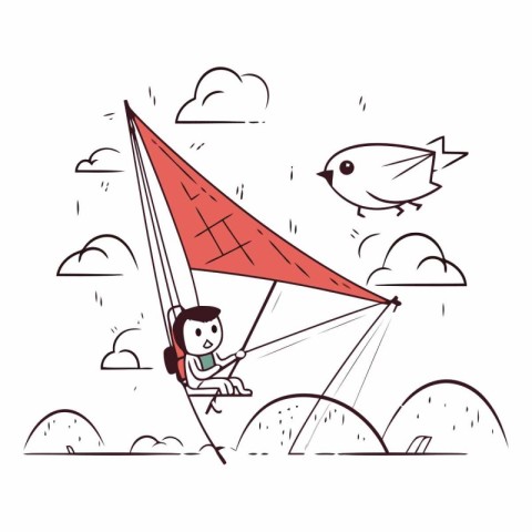 Hand drawn illustration of a kite flying in the sky. Doodle vect