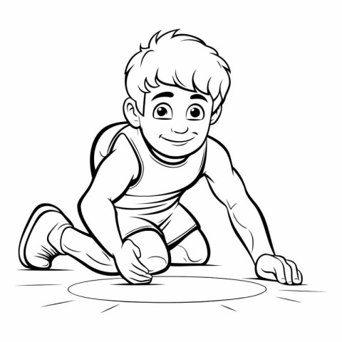 Outline illustration of a boy ready to start a race. isolated on