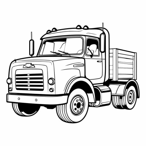 Truck. Black and white vector illustration for coloring book or