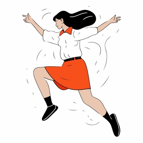 Illustration of a young woman jumping in the air.