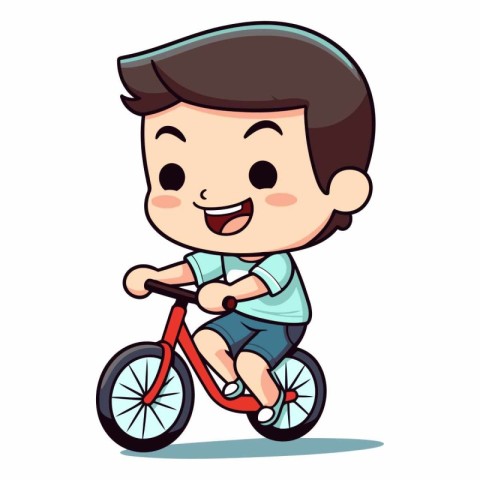 Boy Riding Bike - Colorful Cartoon Vector IllustrationÃ¯Â»Â