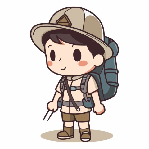 Explorer boy wearing a hat and carrying a backpack.