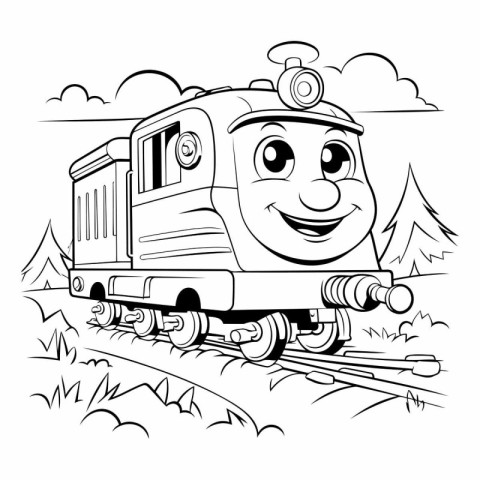 Cartoon locomotive. Coloring book for children.