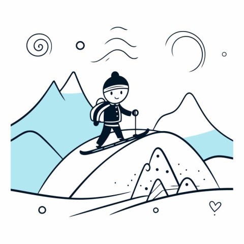 Snowboarder on a mountain slope in linear style