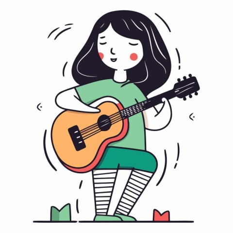 Girl playing guitar. Cute hand drawn vector illustration in cart