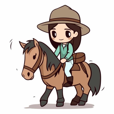 Illustration of a Cute Little Girl Riding a Horse - Vector