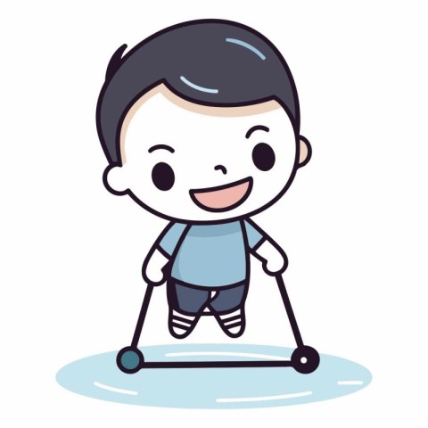 Illustration of a Cute Kid Boy Playing Skateboard - Vector