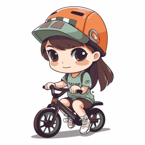 Cute little girl in helmet riding a bicycle.