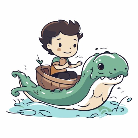 Cute little boy riding a crocodile boat.