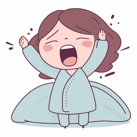 Illustration of a Cute Girl Crying Out Loudly Vector