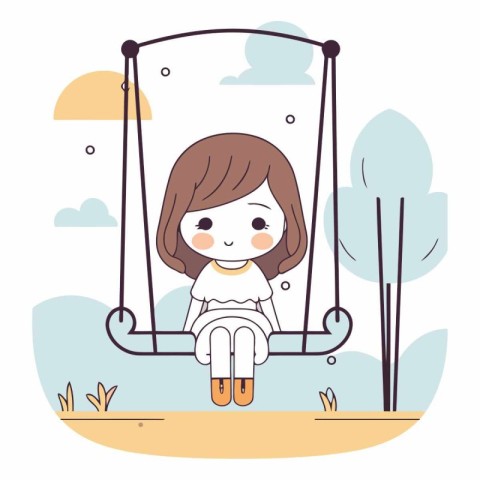 cute little girl sitting on swing in the park vector illustratio